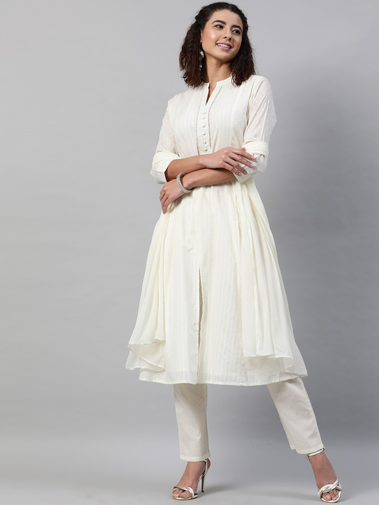 Women Off White Cotton Kurta Set