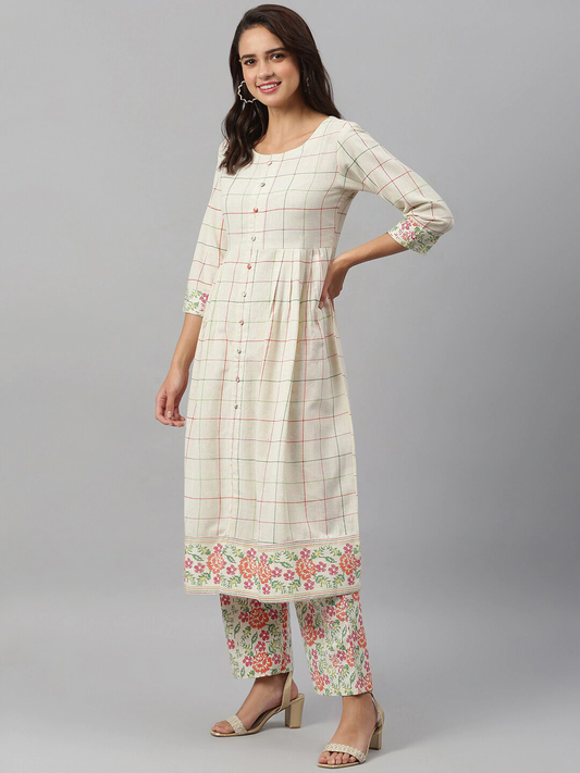 Women Off White Cotton Kurta Set
