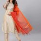 Women Off White & Orange Mirror Work Kurta Set