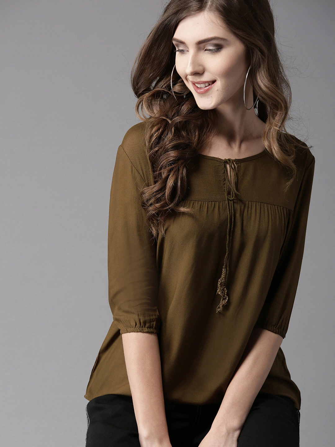 Women Olive Green Solid Top