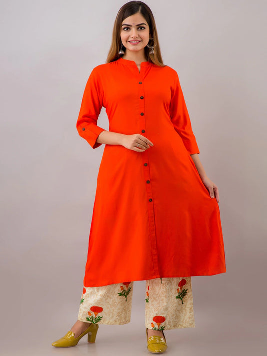Women Orange & Cream Printed Kurta Set
