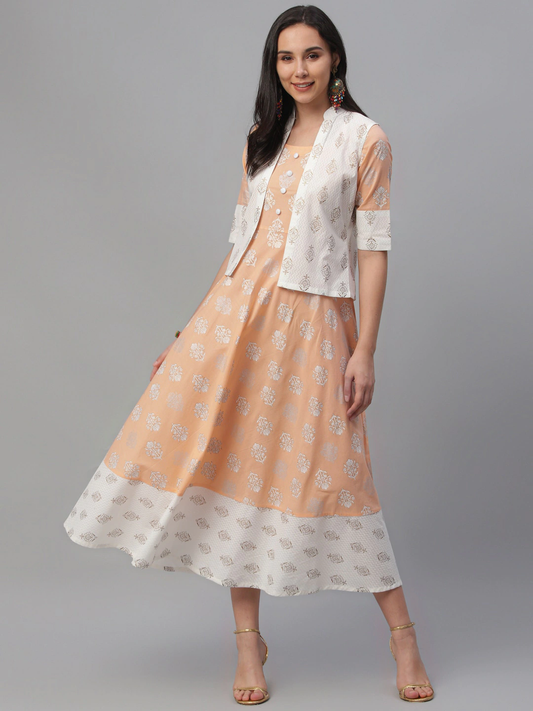 Women Orange Printed A-Line Dress