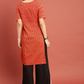 Women Orange Straight Sustainable Kurta with Tassel