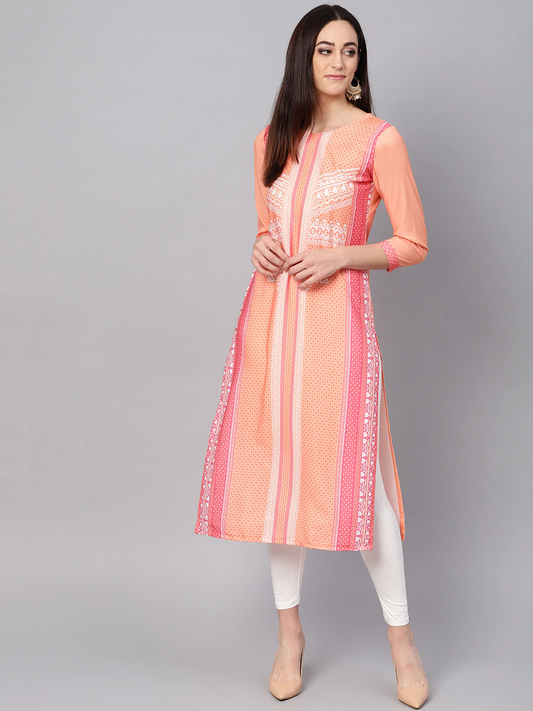 Women Orange Digital Printed Kurta