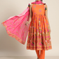 Women Orange & Red Pure Cotton Printed Kurta Set
