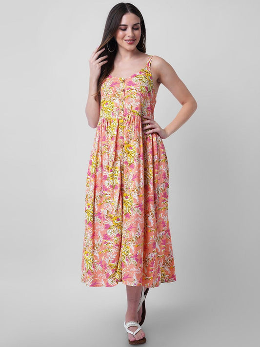 Women Peach & Pink Floral Printed Dress