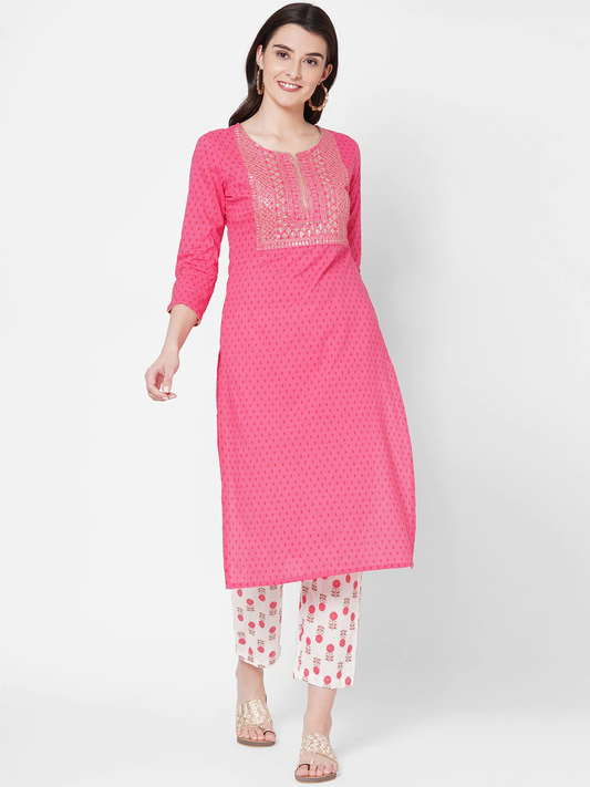 Women Pink Embroidered Kurta Set