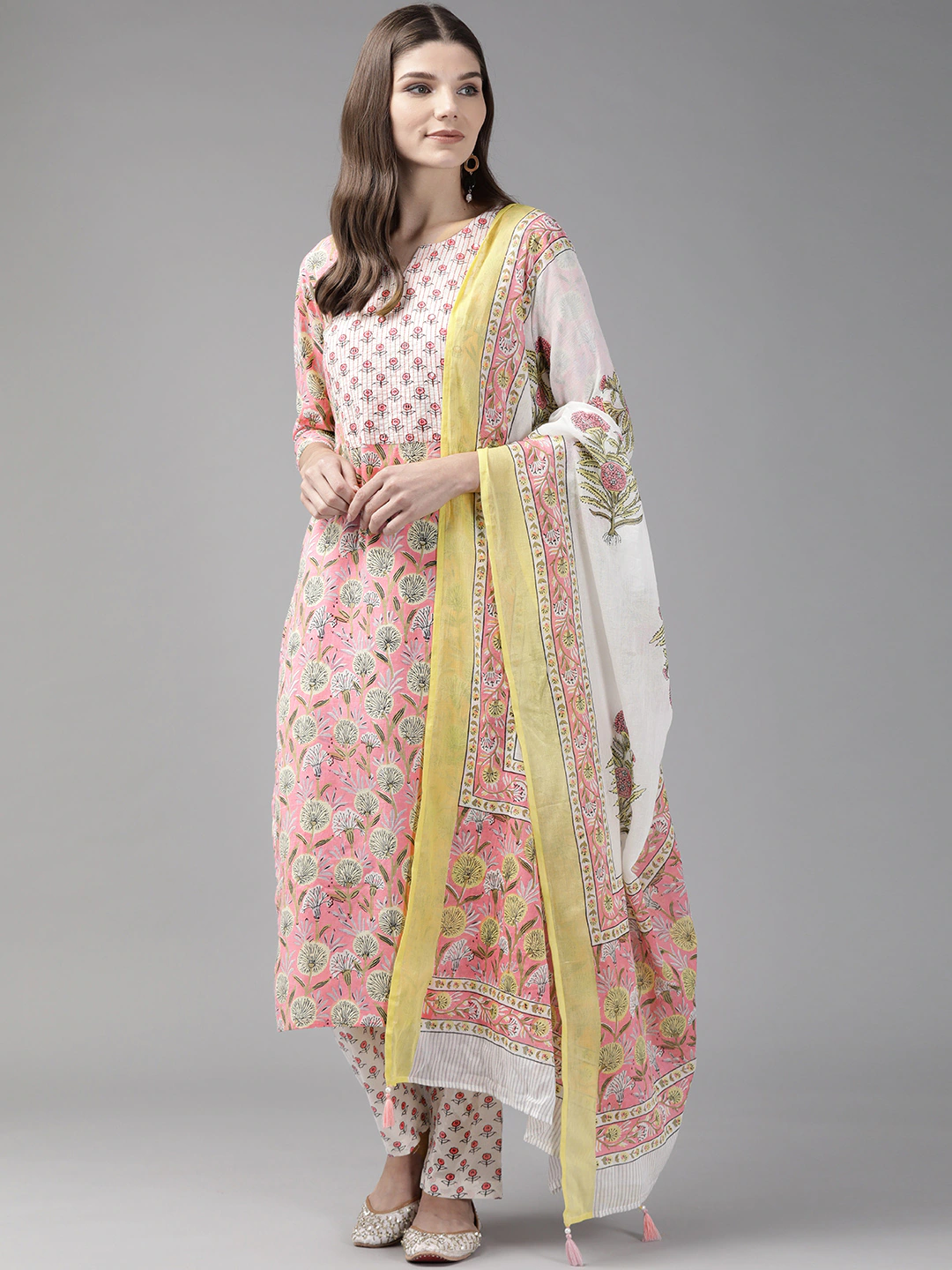 Women Pink Ethnic Pure Cotton Kurta Set