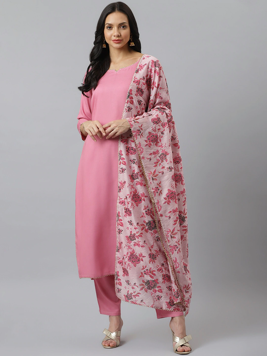 Women Pink Floral Regular Kurta Set