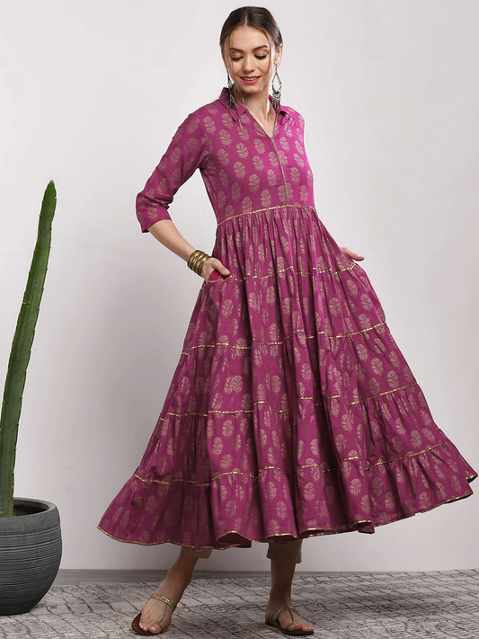 Women Pink Printed Anarkali Kurta