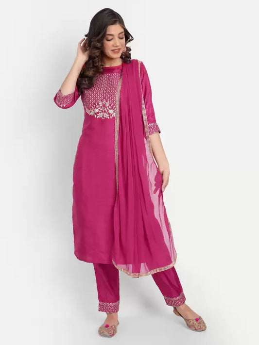 Women Pink Silk Blend Kurta set