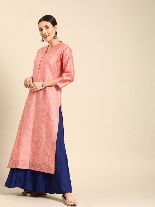 Women Pink Solid Straight Kurta