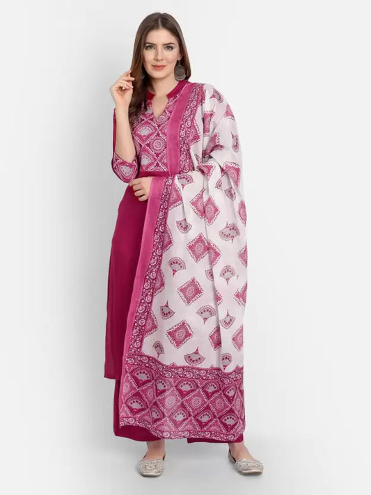 Women Viscose Rayon Pink Kurta set