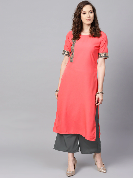 Women Pink Printed Kurta with Palazzos