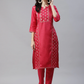 Women Pink & Golden Floral Kurta with Trousers