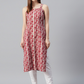 Women Pink Printed Strappy Straight Kurta