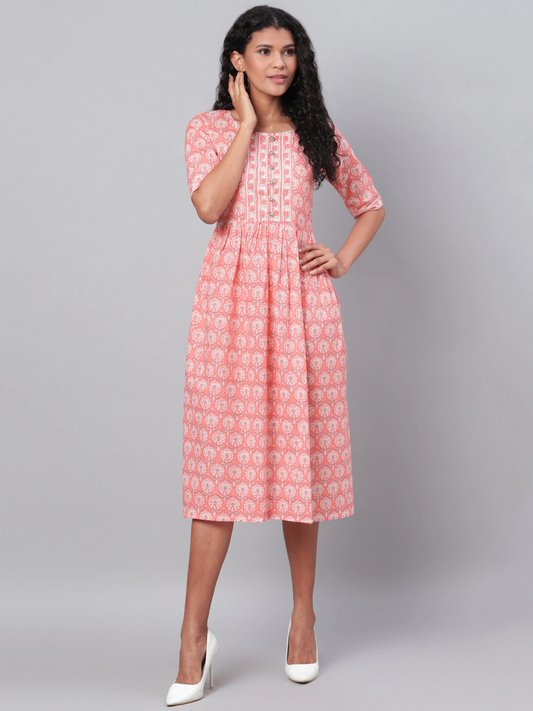 Women Pink Printed A-Line Dress