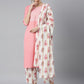 Women Pink & Off-White Yoke Design Kurta Set