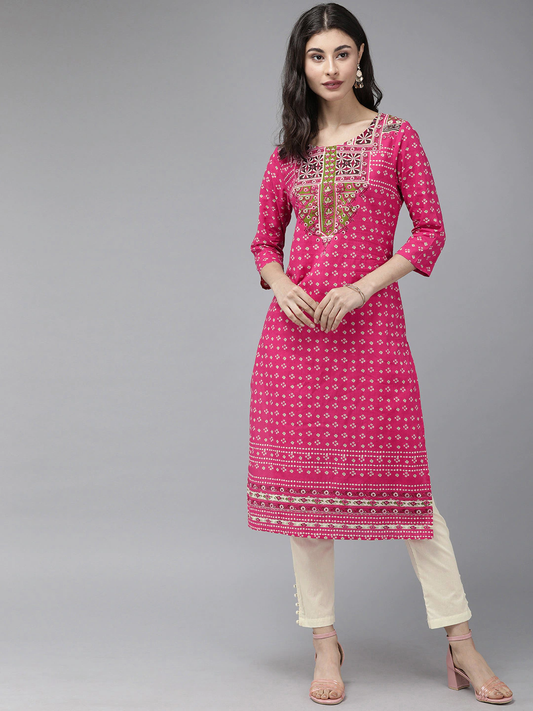 Women Pink & White Kurta Set