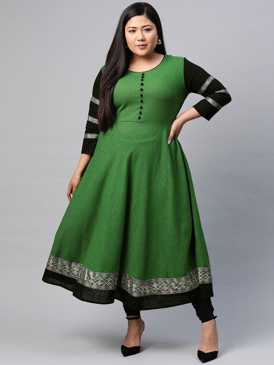 Women Plus Size Green Anarkali Kurta