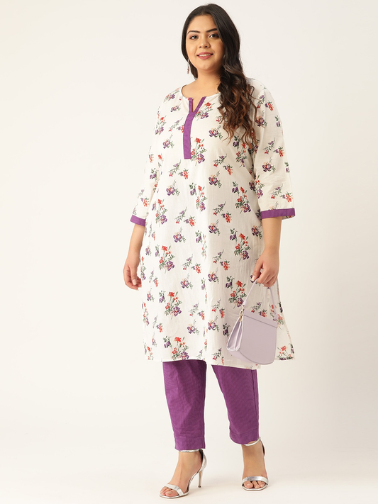 Women Plus Size Printed Kurta with Trousers
