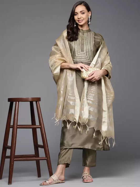 Women Green Polyester Kurta set