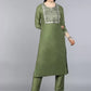 Women Polysilk Green Kurta set with Embroidered works
