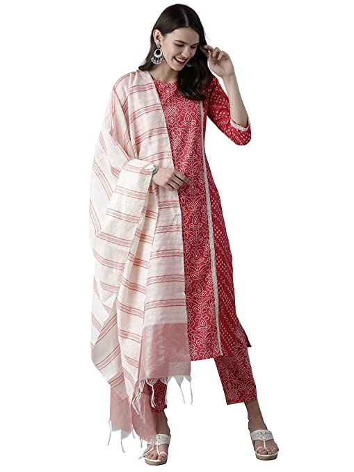 Women Pure Cotton Bandhani Kurta set with Dupatta