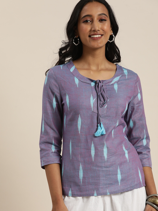 Women Purple And Blue Woven Design Top