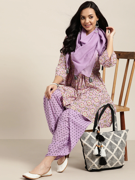 Women Purple Ethnic Motifs Printed Kurta Set