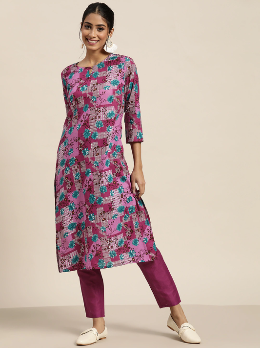 Women Purple Pure Cotton Kurta Set