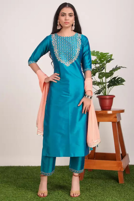 Women Rama Art Silk Kurta set
