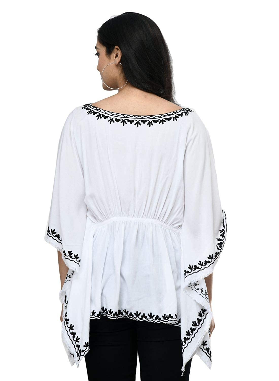 Women White Rayon Embroidered top