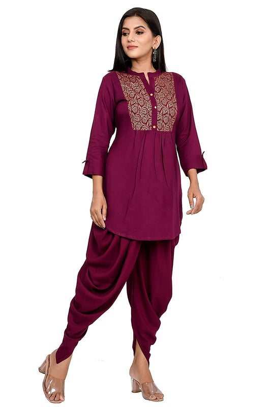 Women Rayon A-Line Printed Kurti with Dhoti Pant Set