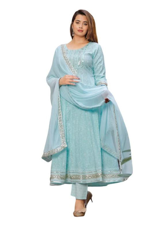 Women Rayon Anarkali Embroidered Printed Kurta Set