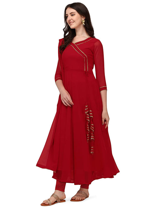 Women Red Anarkali Kurti with Dupatta