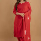 Women Red Cotton Blend Kurta set