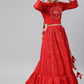 Women Red Embroidered Kurta with Skirt