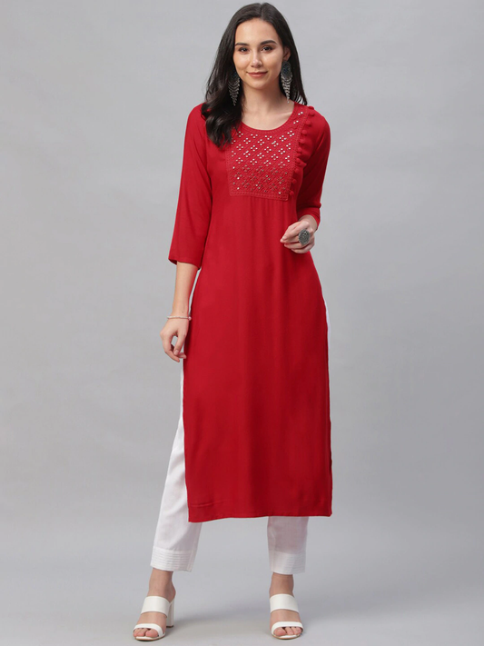 Women Embroidered Straight Kurta