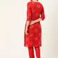 Women Red Ethnic Printed Cotton Kurta Set