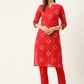 Women Red Ethnic Printed Cotton Kurta Set