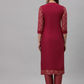 Women Red Ethnic Style Yoke Design Kurta with Trousers