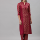 Women Red Ethnic Style Yoke Design Kurta with Trousers
