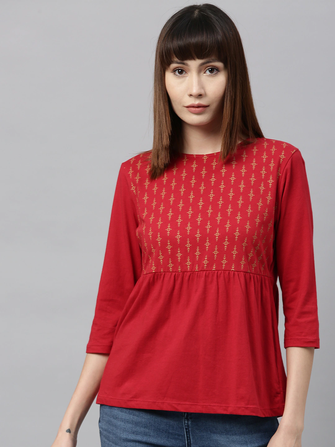 Women Red Ethnic Printed Top