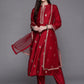 Women Red Floral Embroidered Sequinned Kurta Set