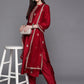 Women Red Floral Embroidered Sequinned Kurta Set