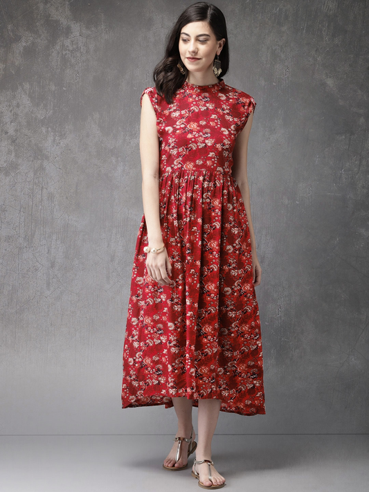 Women Red Floral Print A-Line Kurta