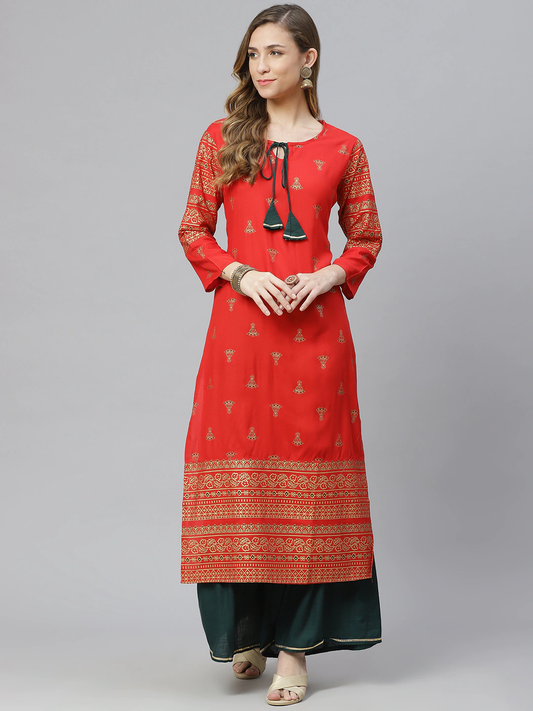 Women Red Floral Printed Kurta Set