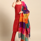 Women Red Solid Kurta Set