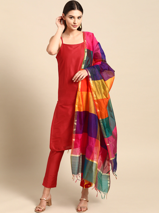 Women Red Solid Kurta Set